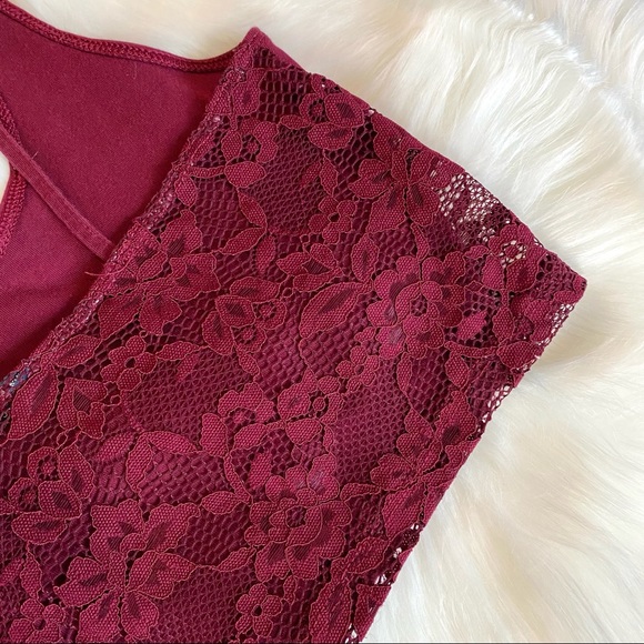 AMERICAN EAGLE OUTFITTERS Size S Lace Racerback Bralette Burgundy - Picture 3 of 5